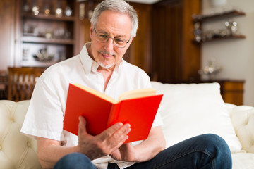 Wall Mural - Happy mature man reading a book