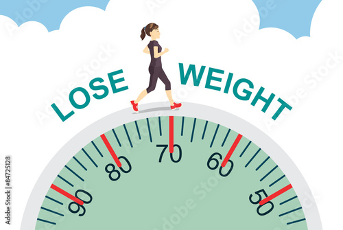 Fotografía Healthy women lose weight with jogging on big scale, health
