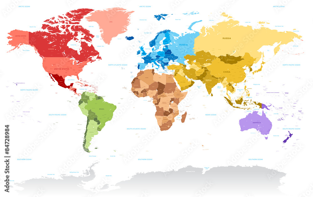 Vector High Detail color map of the World - obrazy, fototapety, plakaty 