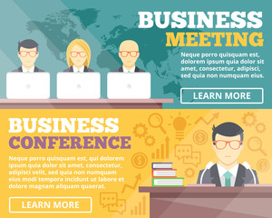 Poster - Business meeting and business conference flat illustration concepts set