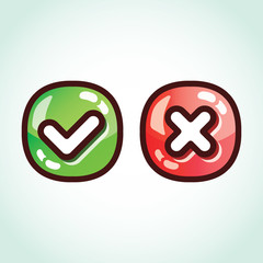 Poster - Set of green and red check marks glossy buttons