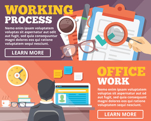 Poster - Working process, office work flat illustration concepts set