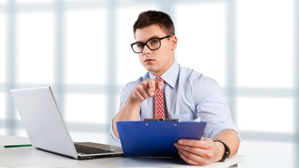 Wall Mural - Laptop, glasses, hipster.