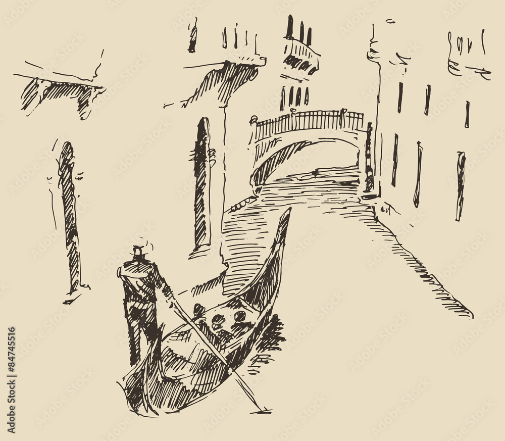 streets-venice-italy-with-gondola-vintage-engraved