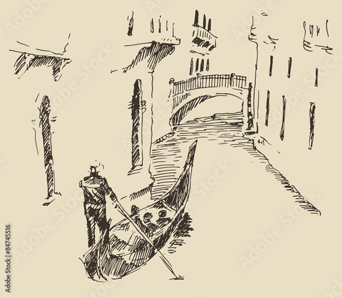 streets-venice-italy-with-gondola-vintage-engraved