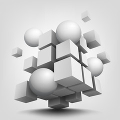 Poster - Composition with 3d cubes and spheres.