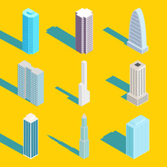 Wall Mural - Skyscrapers, vector isometric city buildings