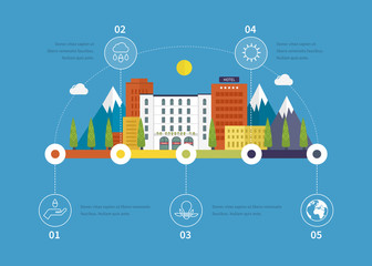 Ecology illustration infographic elements flat design. City