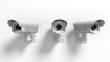 Three Security Surveillance Cameras Isolated On White Background