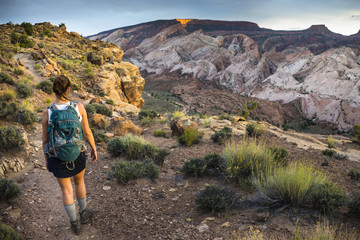  Girl Hiker in a Brimhall Natural Bridge Trail Capitol Reef Nati