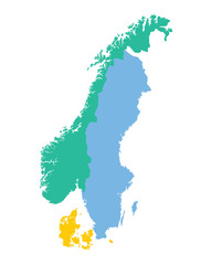 Wall Mural - map of the Scandinavian countries (Norway, Sweden and Denmark)