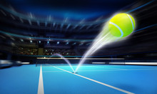 Tennis Ball Ace Strike On A Blue Court In Motion Blur