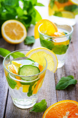 Dewy drinks with cucumber, orange and lemon