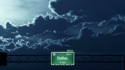 Wall Mural - Passing under Dallas USA Interstate Highway Road Sign at Night
  