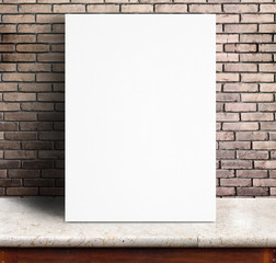 Aufkleber - Black White paper poster lean at red brick wall and marble table