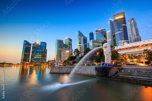 The Merlion fountain Singapore skyline. Canvas Print