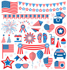 USA celebration flat national symbols set for independence day i