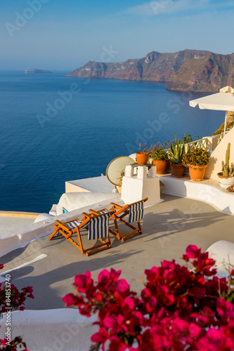 Fototapeta na wymiar terrace of the Resort are two sun loungers