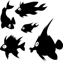 Wall Mural - silhouettes of marine fish set