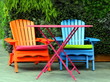 Brightly painted garden furniture