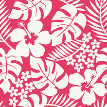 Seamless One Color Tropical Flower Pattern