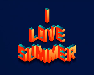 Wall Mural - Isometric I Love Summer quote background