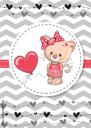 Naklejka dekoracyjna Słodki mały kotek z balonikiem