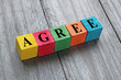 word agree on colorful wooden cubes