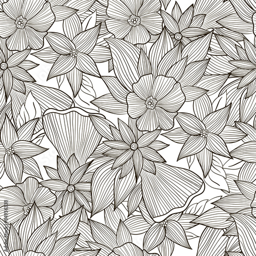 Dekoracja na wymiar  abstrakcyjny-wzor-z-czarno-bialymi-kwiatami