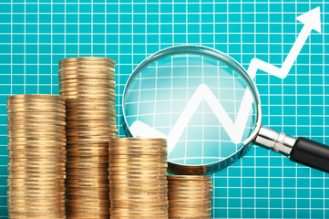 Poster - Reading and analyzing chart with magnifying glass. Investment st
