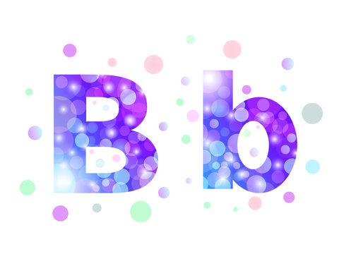 Alphabet from bokeh texture in bright blue and purple color.  Letter B.
