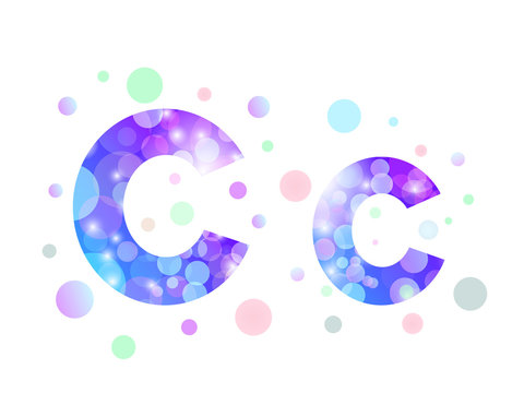Alphabet from bokeh texture in bright blue and purple color.  Letter C.
