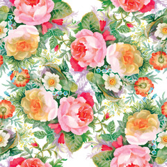  Seamless patterns with Beautiful flowers, watercolor illustration