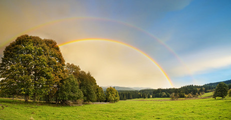 Wall Mural - landscape with rainbow