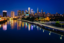 The Philadelphia Skyline And Schuylkill River At Night, Seen Fro