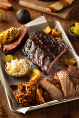 Canvas Print - Barbecue Smoked Brisket and Ribs Platter