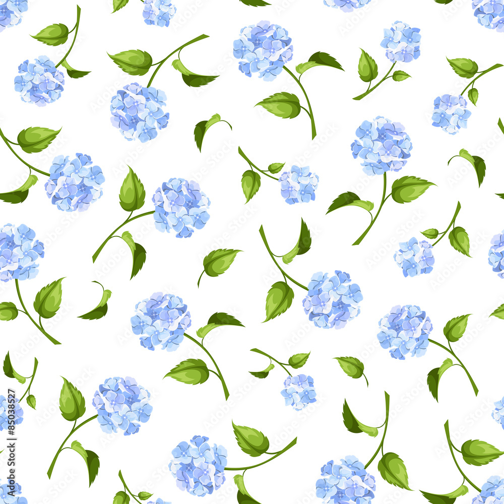 Seamless pattern with blue hydrangea flowers. Vector illustration ...