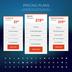 Wall Mural - vector pricing table in flat design style for websites and applications
