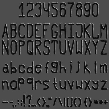 A complete set of letters and numbers and punctuation marks
