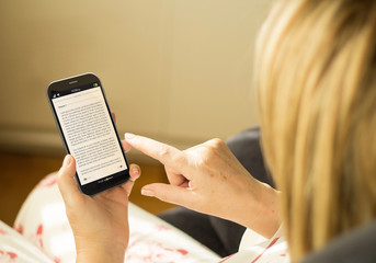 Canvas Print - technology woman book smartphone