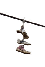 Shoe Tossing, Old Sneakers Hanging On Wire