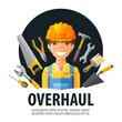 overhaul vector logo design template. worker and tools or