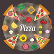 Pizza Italian food set, vector illustration