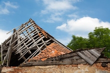 Ruined Brick/wooden House - Destroyed Roof.