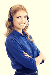 Wall Mural - portrait of support phone operator or phone worker in headset