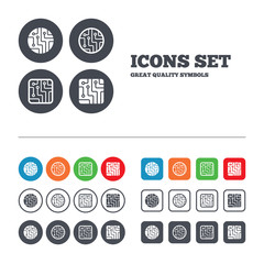Poster - Circuit board signs. Technology scheme icons.