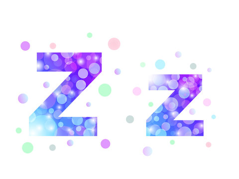 Alphabet from bokeh texture in bright blue and purple color.  Letter Z.
