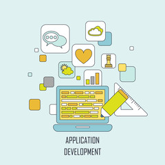 Wall Mural - application development in flat thin line style