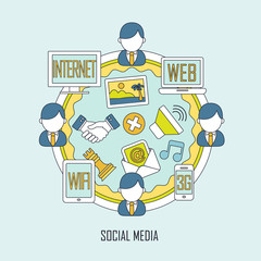 Wall Mural - social media in thin line style