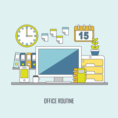 Wall Mural - routine office in flat thin line style